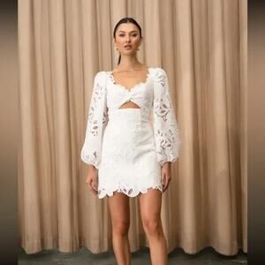 Jenny Yoo Chaya Levine Embroidered Cutout Fabric White Mini Dress Size 10